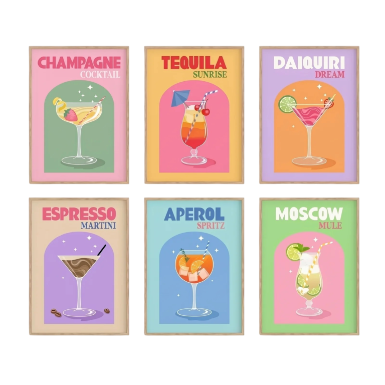 Drink Posters As Poster Set with Colourful Motifs and Modern Wall Decoration for Home or Bar