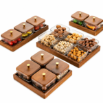 Serving Set with Glass Bowls, Lids and Wooden Tray