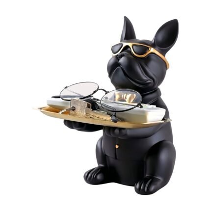 French Bulldog Figur in Black, Pink and Green Shades with Tray for Keys and Small Items
