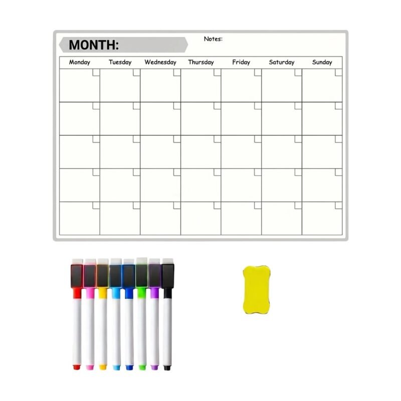 Magnetic Monthly Calendar for Fridge with Notes Field