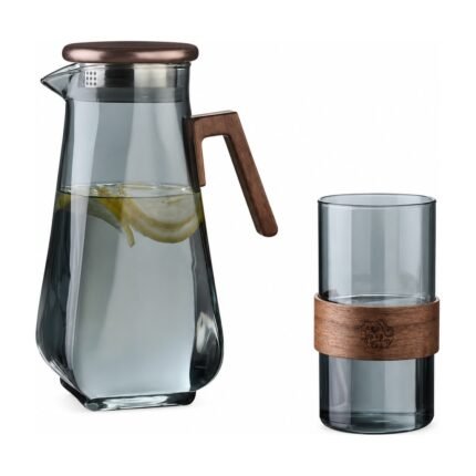Glass Jug with 4 Glasses for Water, Iced Tea and Fruit Tea